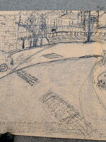 Innes draws the street view at Cambridge ArtWorks