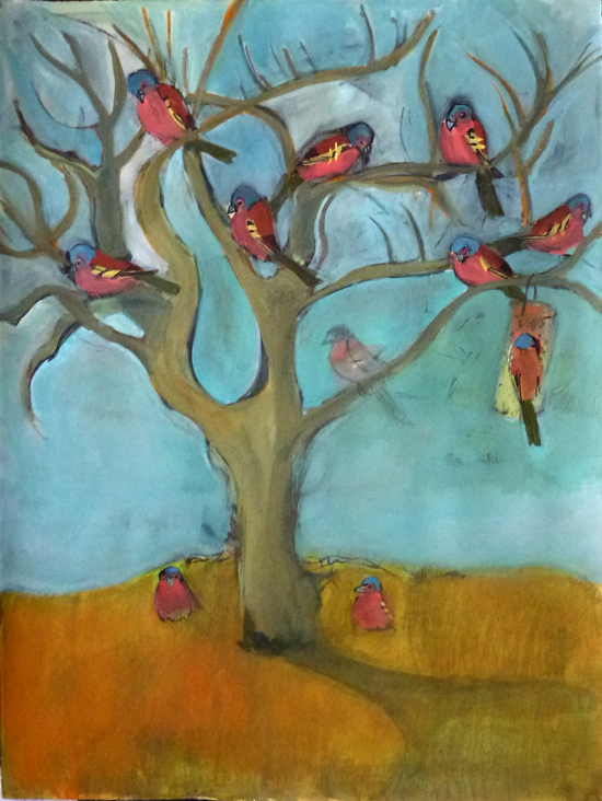 Chaffinch tree, Loch Ossian; gouache on paper, 56 x 76 cm
