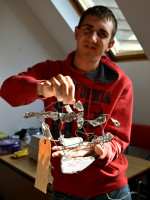 Luke, learner at Red2Green delighted with his finished sculpture in the Arts Council funded Aspire to Create project