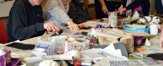 Classroom at Red2Green turned into a studio during AccessArt's residency