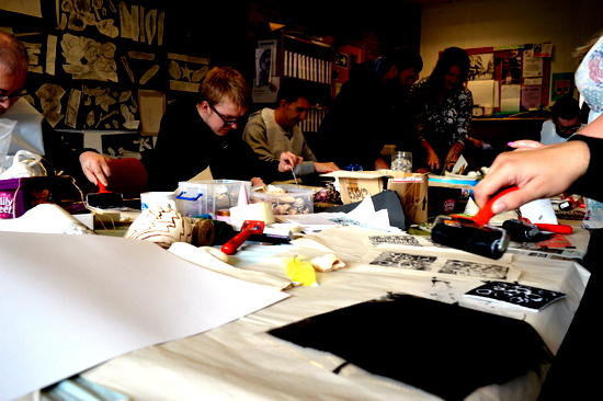 Learners at Red2Green getting to grips with block printing