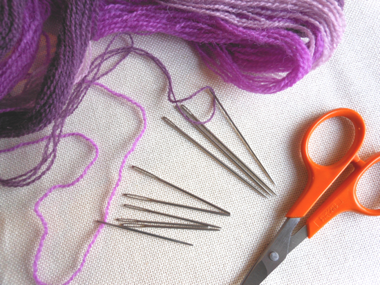 For felt, evenweave and loose weave fabrics use darning needles - for cottons and close weave fabrics use sharp needles