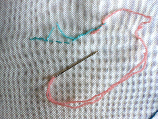Once you have a line of stitching you can start the next thread off by weaving the end under the previous line of thread