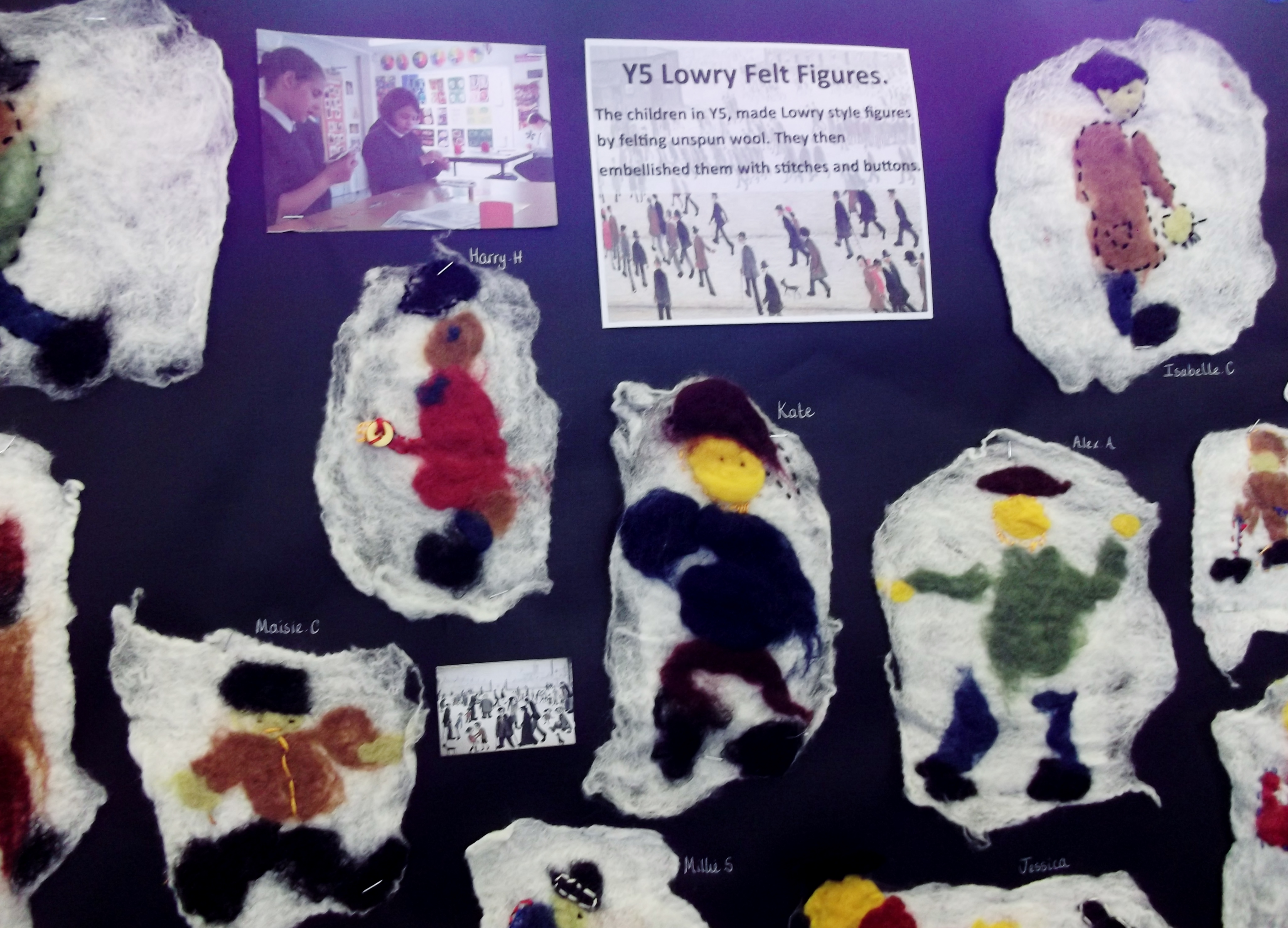 Felted and embellished Lowry style figure by Y5 children