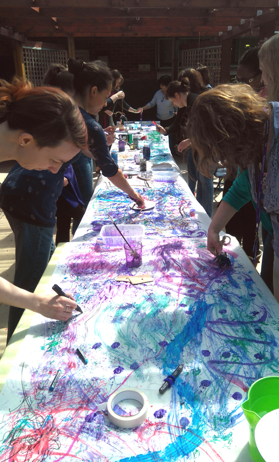 Teachers at Ridgefield Primary respond to each other's strokes during an AccessArt InSET