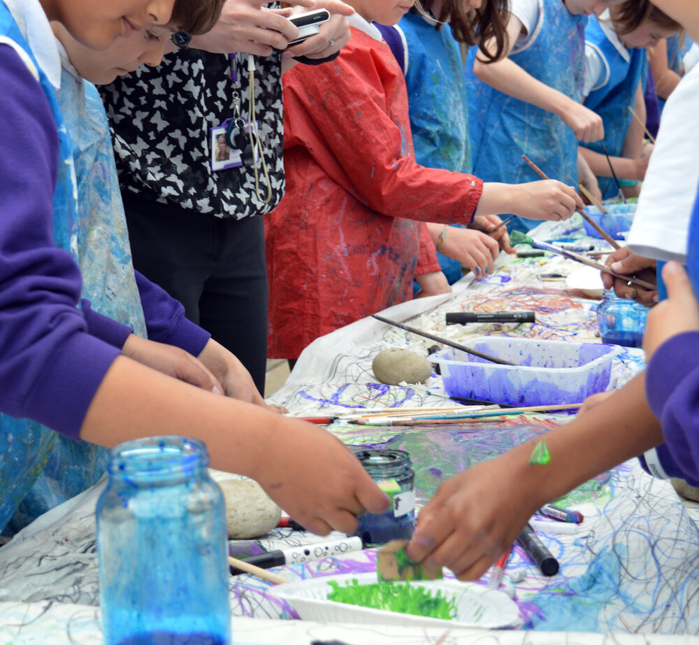 Then the real fun began! Pupils were given paint and coloured Indian ink and encouraged to respond to the existing marks on the paper with strong strokes