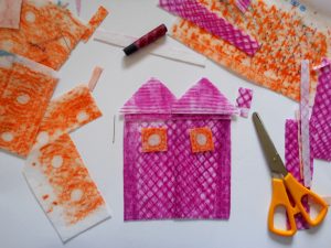 Andrea Butler shows how to use fabric rubbings and simple stitching to make a colourful collage of a home.