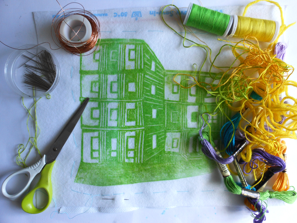 Collagraph, collage and stitch: make a image of your home on fabric