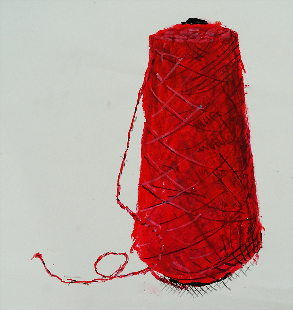 Oils pastel and charcoal woollen cone