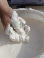 Mixing plaster: use your hand to squash any lumps