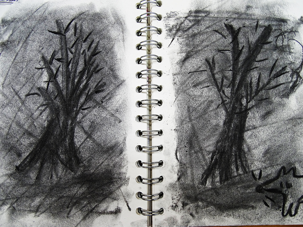 charcoal tree in stages of animation