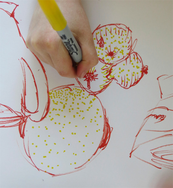 Layering colours ina gestural drawing