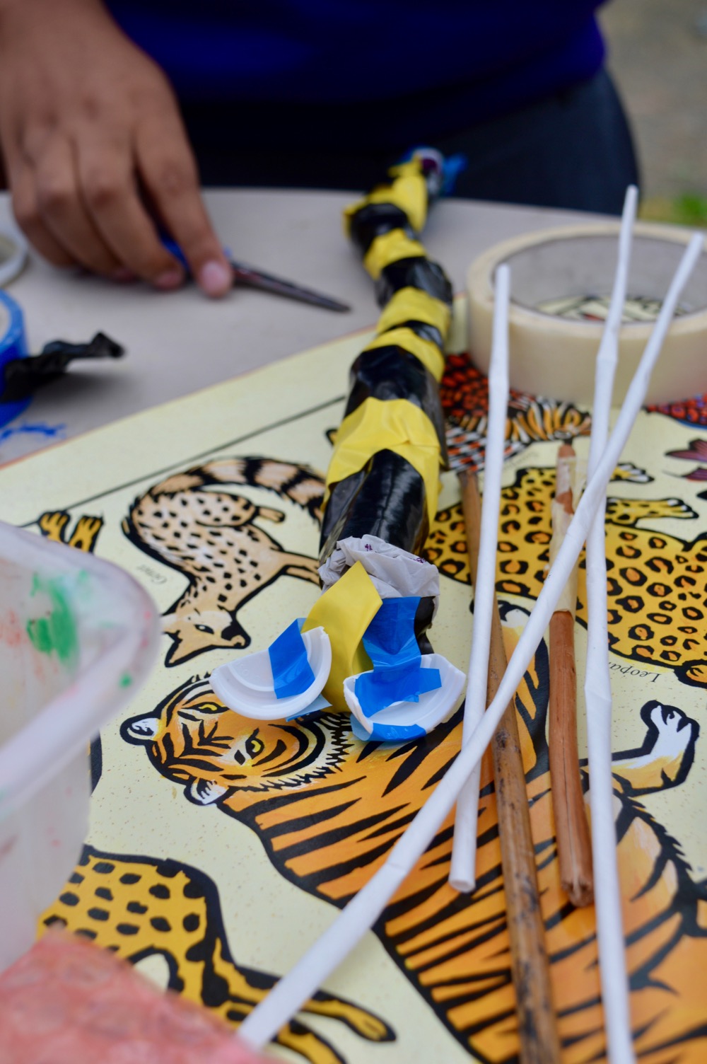 Playing with materials and gathering inspiration whilst constructing a Moray Eel - Ridegfield Primary School