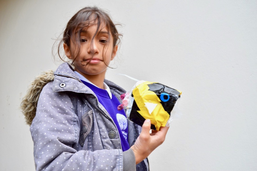 Pupil at Ridgefield Primary School and her 'Archer Fish'