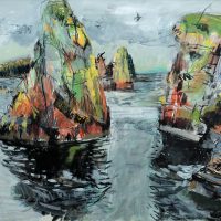 The final piece - Maiden Stack, Papa Stour, Mixed media on paper