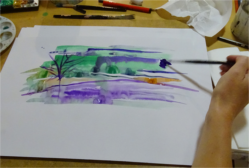 Imagery created using a prompt card: Using Two Colours: wet on dry, wet on wet