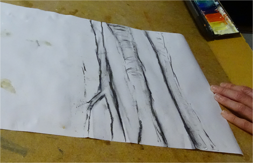 Imagery created using a prompt card: Charcoal sketch under watercolour