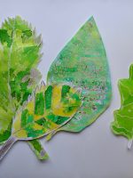 Wax resist leaves by pupils at Dent School, facilitated by Rosie James