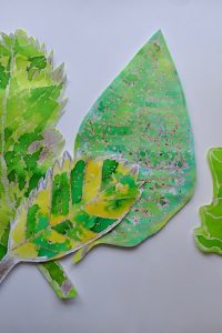 Wax resist leaves by pupils at Dent School, facilitated by Rosie James