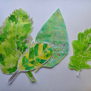 Wax resist leaves by pupils at Dent School, facilitated by Rosie James