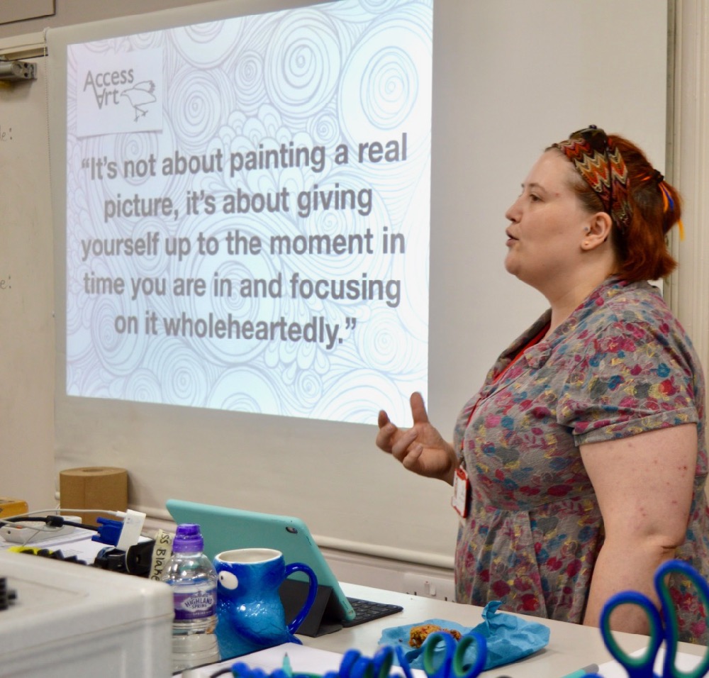 Lucy Blake, teacher at Chesterton Community College, Introducing Drawing for Mindfulness with her own prompts 