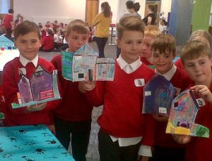 One of the highlights of the AccessArt Village Tour when Sheila Ceccarelli worked in Mansfield Central Library with children from Berry Hill Primary School.