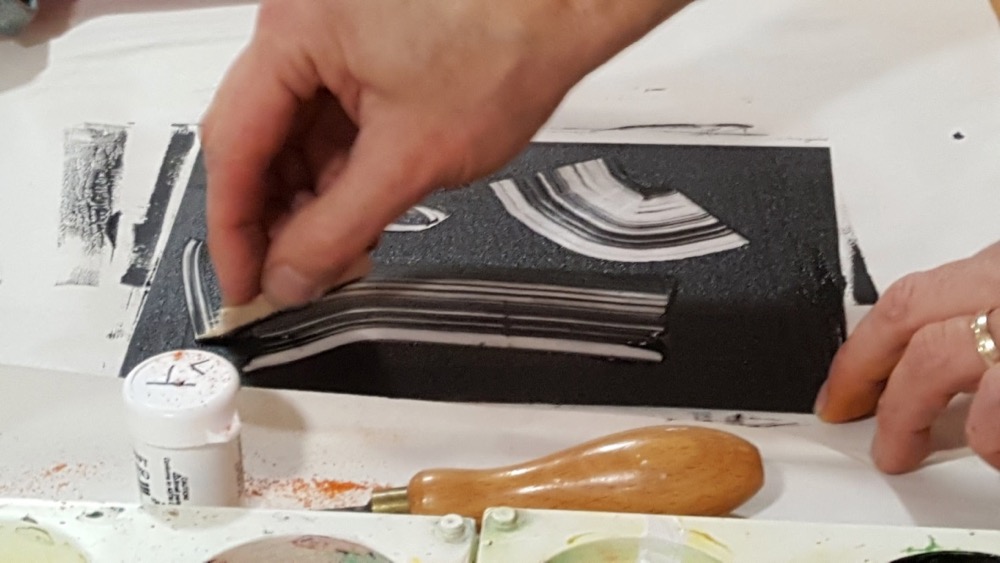 Scrape or etch your drawing into the 'inked-up' plate. Explore different tools to make a variety of marks - Sheila Fitz