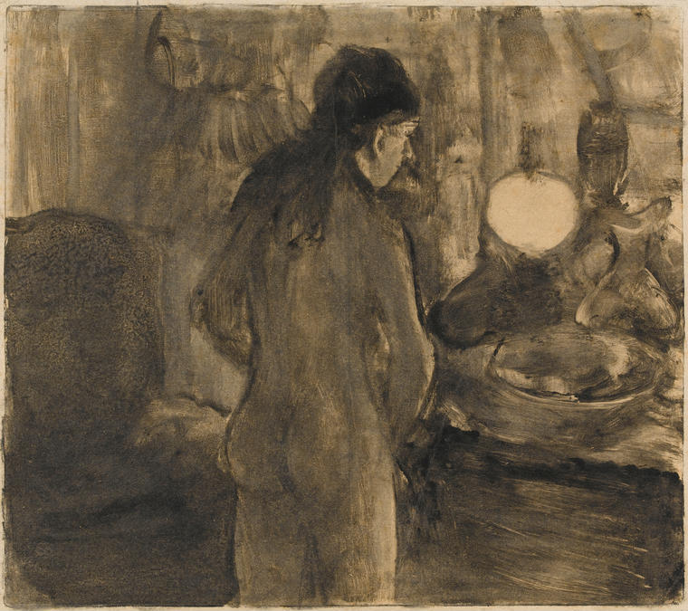 Femme à sa Toilette (La Cuvette)- monotype made in circa 1880 — 1883 by Edgar Degas, French artist, 1834-1917