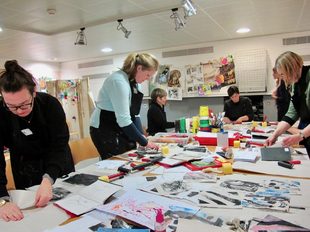 Teachers during the Degas's Inky Drawing workshop in full flow in the studio- SC Fitz