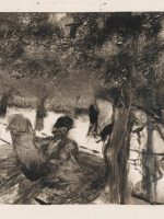 "L'Avenue du Bois"  - The Avenue of Trees in the Bois du Boulogne, by Degas, Edgar; French artist, 1834-1917; Black carbon ink on India paper, height 118mm, width 161mm, circa 1880.