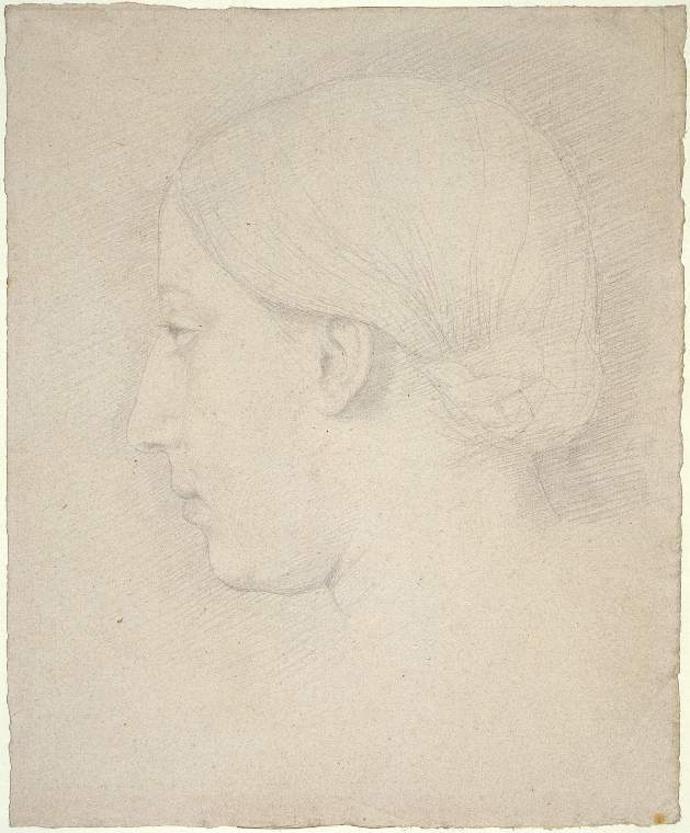 Head of Thérèse Degas, profile to L. Study of draped figure and a detail of drapery, drawing by Edgar Degas