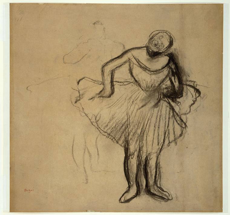Study of Two Standing Dancers, charcoal drawing by Edgar Degas made circa 1889.