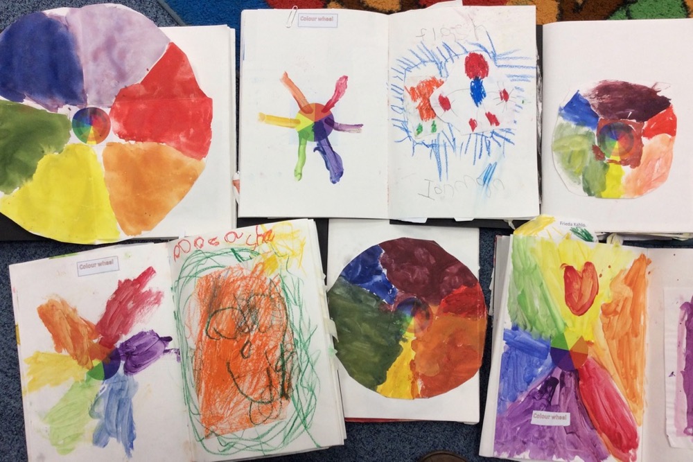 Different personalities shining through in the sketchbooks of class 1 pupils aged 4 to 7 years