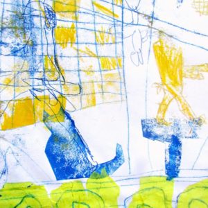Press print, monoprint, lino print, printing with found materials, collagraph printing plate, foam.