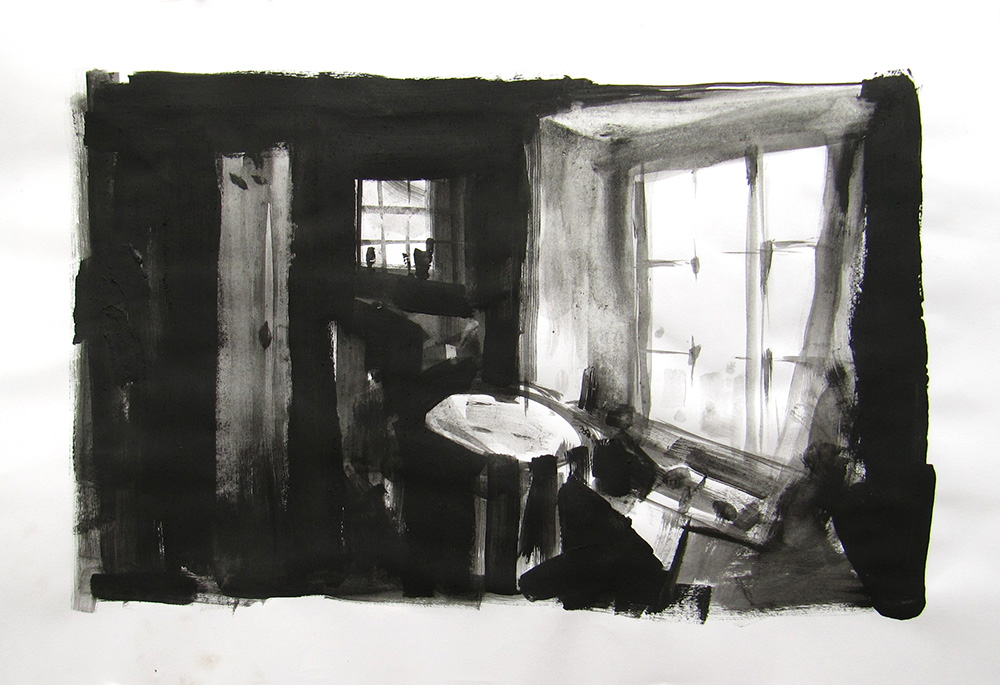 'Inside the Cabin at Bucks Mills', acrylics by Hester Berry