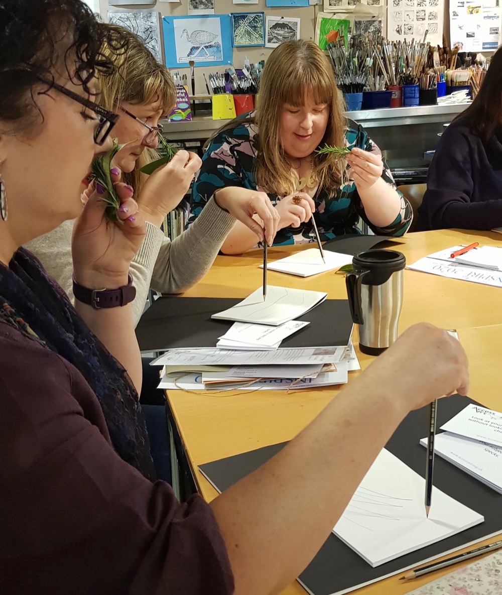 Teachers are transported to the Mediterranean with the scents of Italian herbs on a guided drawing exercise