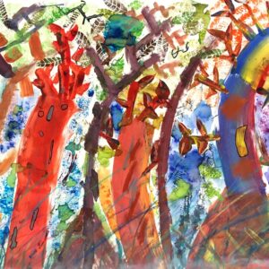 Painting a rainbow forest