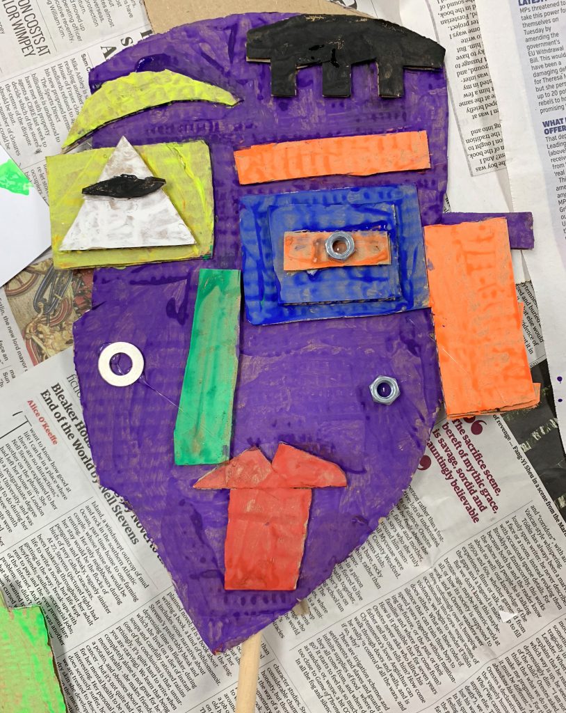 Abstract face relief sculptures by Sharon Gale