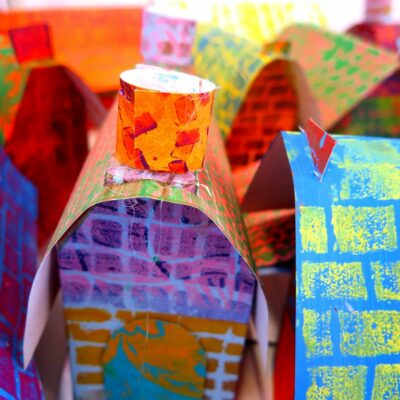 Paper houses made from decorative printed paper