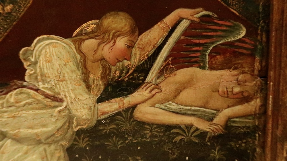 This is an image from a Renaissance painting painted in the 15th Century by a painter named Jacopo Del Sellaio. This is a close up of the character Psyche lifting Cupids wing. Follow this link to find out How this painting became loved by primary school children in Cambridgeshire