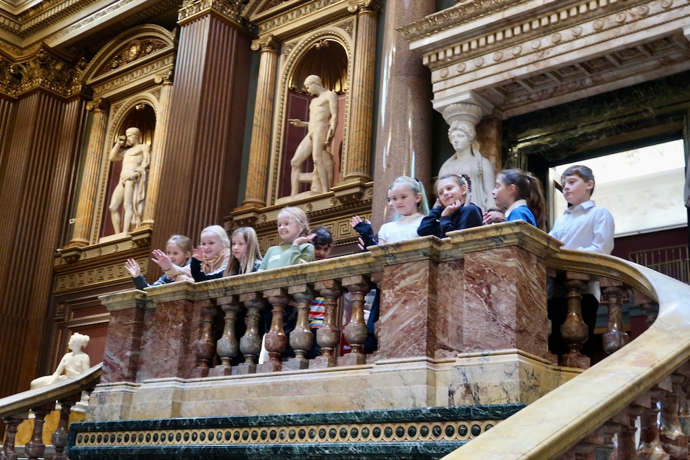 Children in the grand entrance of the Fitzwilliam Museum, Cambridge