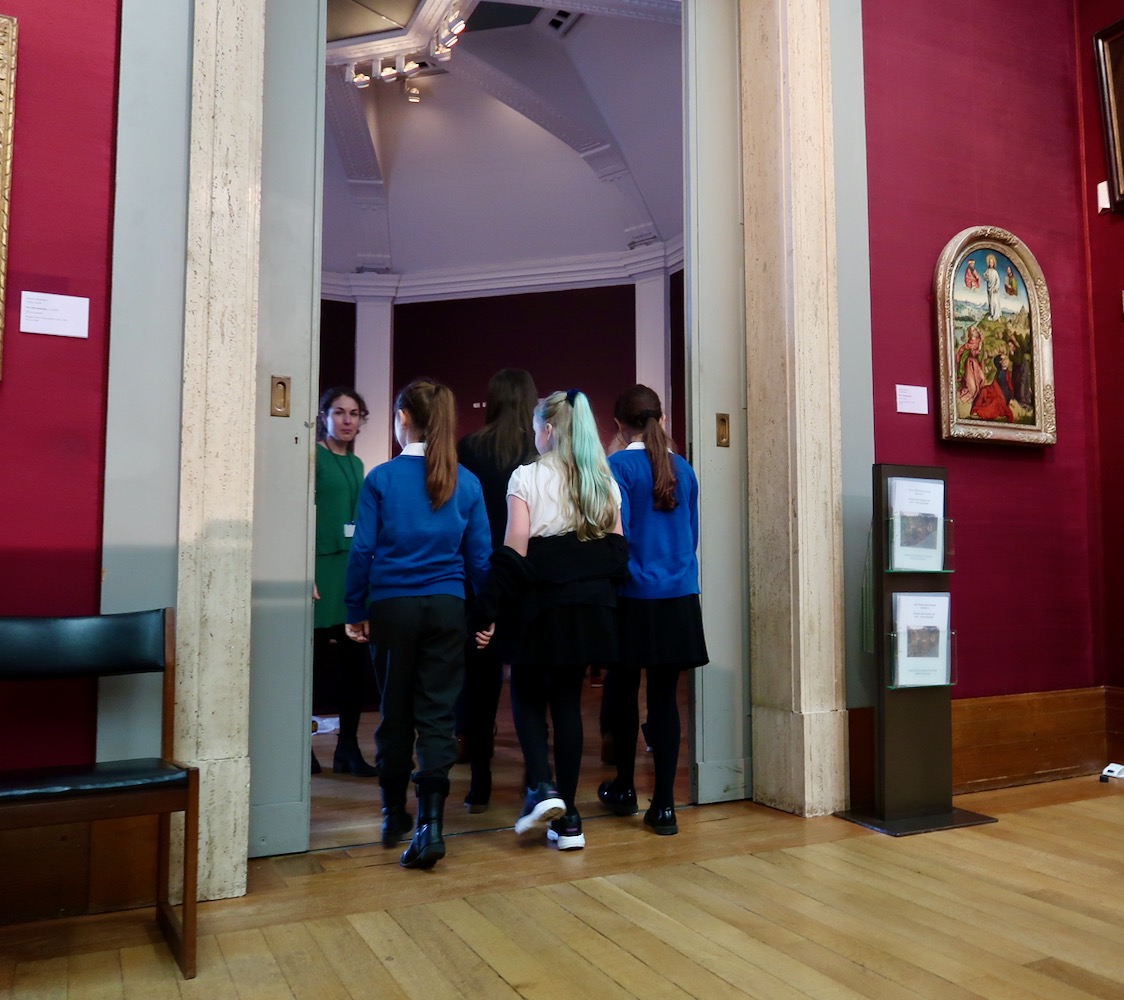 Pupils enter the Octagon Gallery where the Inspire Exhibition is being installed