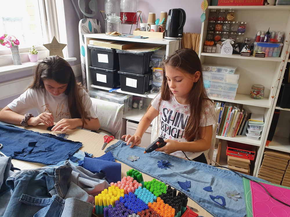 Gluing panels with a hot glue gun on fabric for Psyche's dress - The Fitzy Peters with Natalie Bailey - Inspire