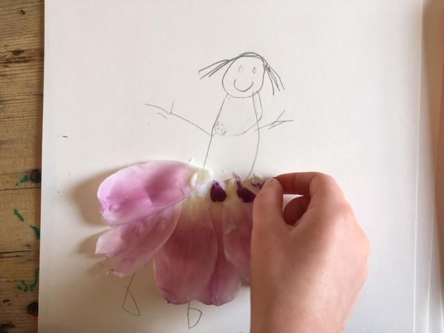 adding smaller flowers along the top of the skirt 