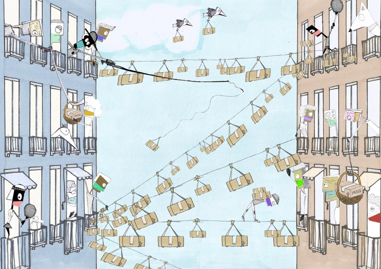LucaMDamiani_NonnaMaria_Illustration_02 Here I depicted my granny Maria (can you see her?) whilst delivering food to all the neighbours and also some family members. This illustration shows the love of community that my granny had.