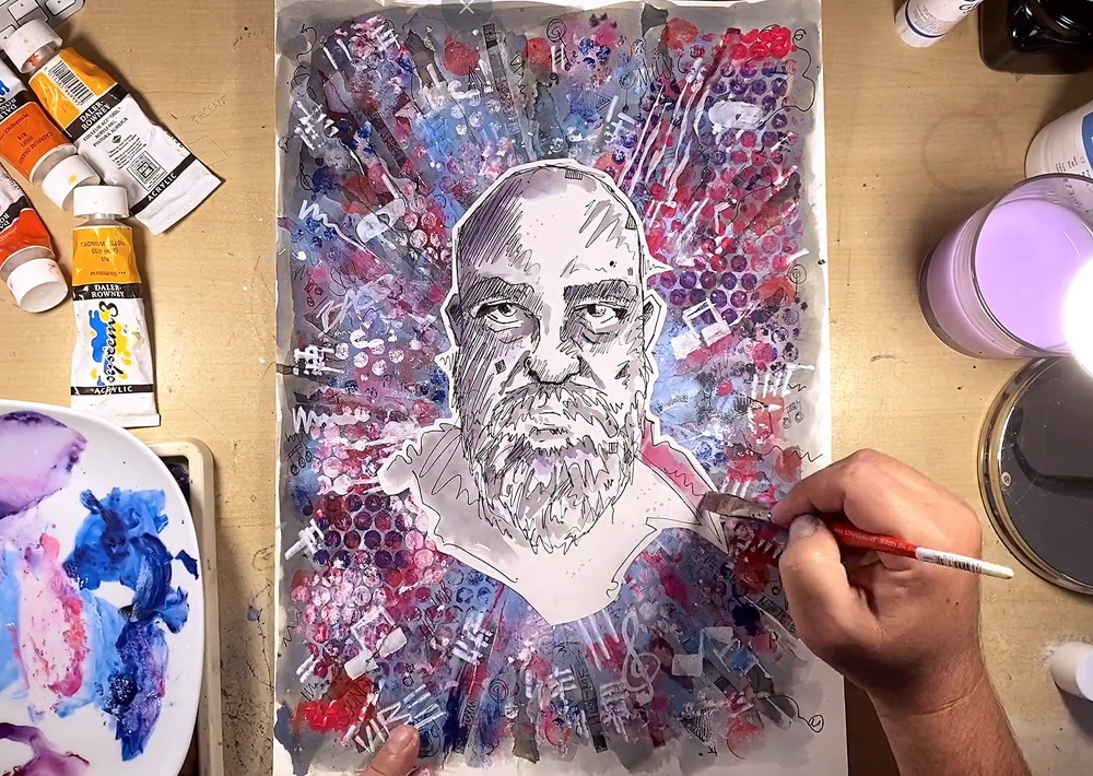 Adding paint to portrait by Mike Barrett