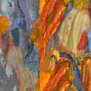 Colourful mixed media painting by Emma Burleigh