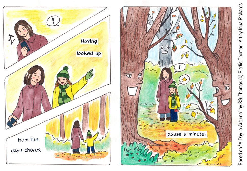 Finished page 3. Based on the poem "A Day in Autumn" by RS Thomas (c) Elodie Thomas. Art by Irina Richards.