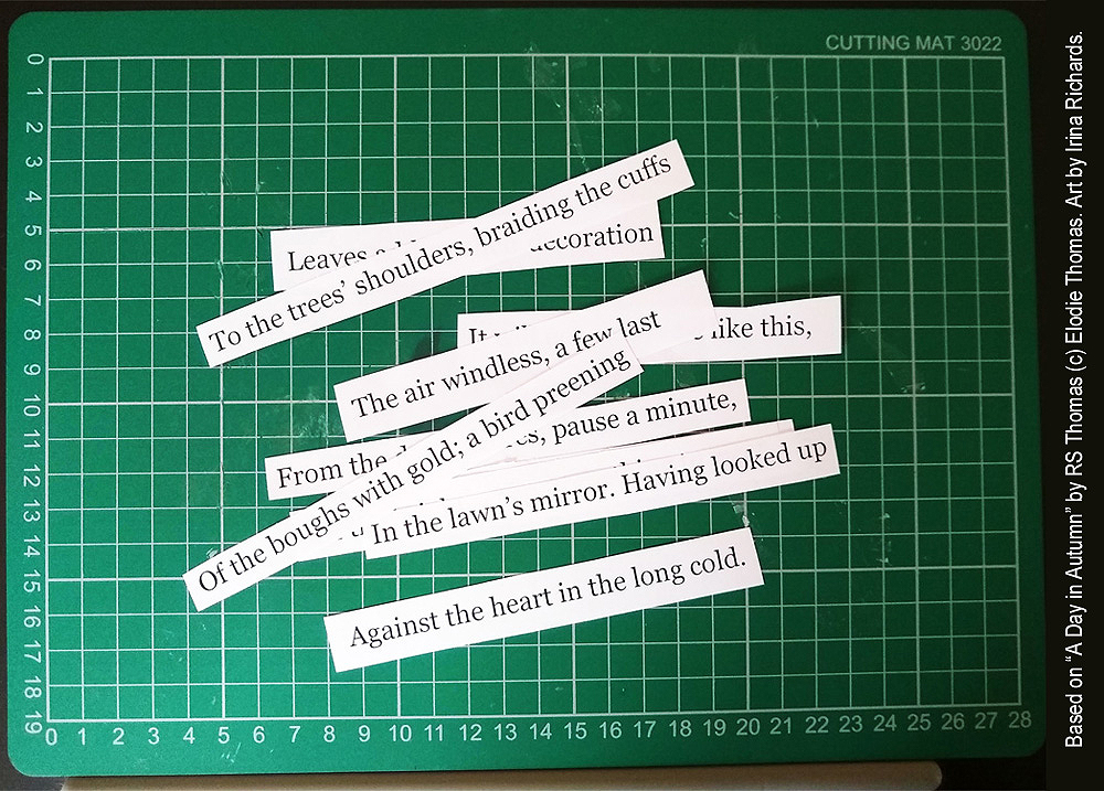 Cut-up poem. Based on the poem "A Day in Autumn" by RS Thomas (c) Elodie Thomas. Art by Irina Richards.