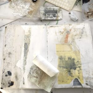 Sketchbook using mark making and collage